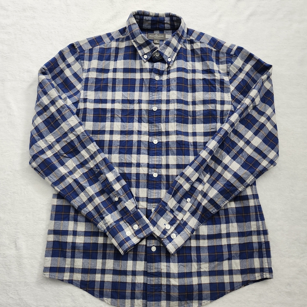 L.L. BEAN Signature Slim‎ Fit Oxford Shirt Untucked Fit Blue White Plaid Medium - Picture 3 of 11
